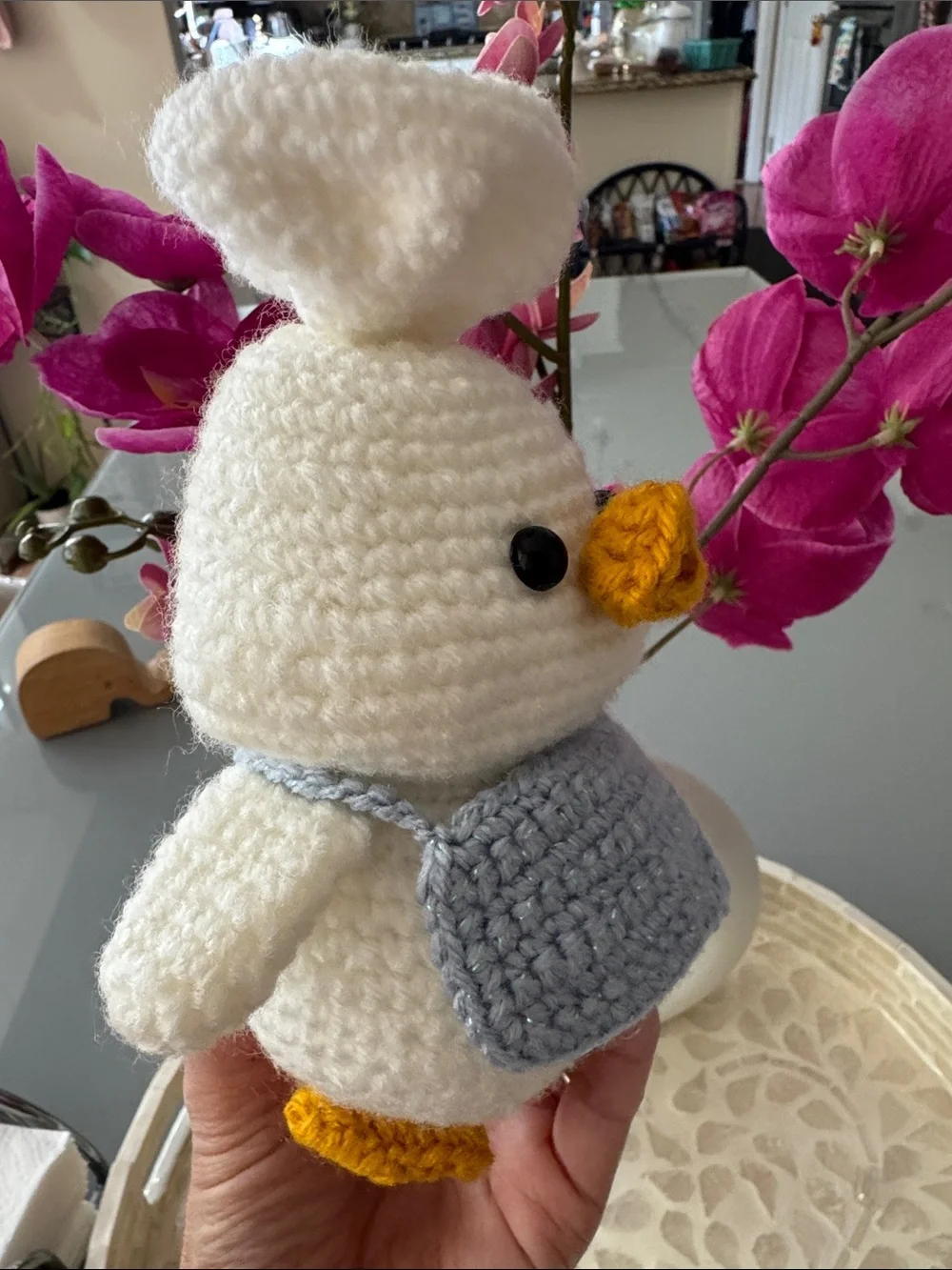 Handmade White & Blue Crochet Chick Plush for Small Pets
